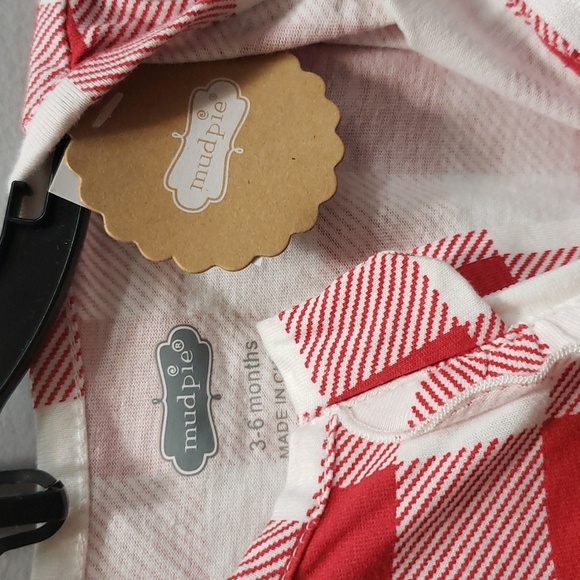Mud Pie Red and White Check Ruffle Front Onesie with Holiday Book - Picture 5 of 7